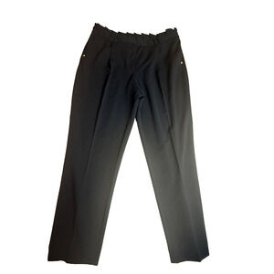 Anne Klein Ruffle Waist Pleated Black Dress Pants Size 10 Pockets Crepe